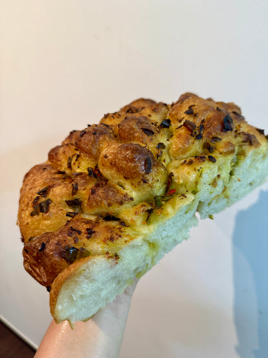 Sambal Belado Ikan Kering Sourdough Focaccia
